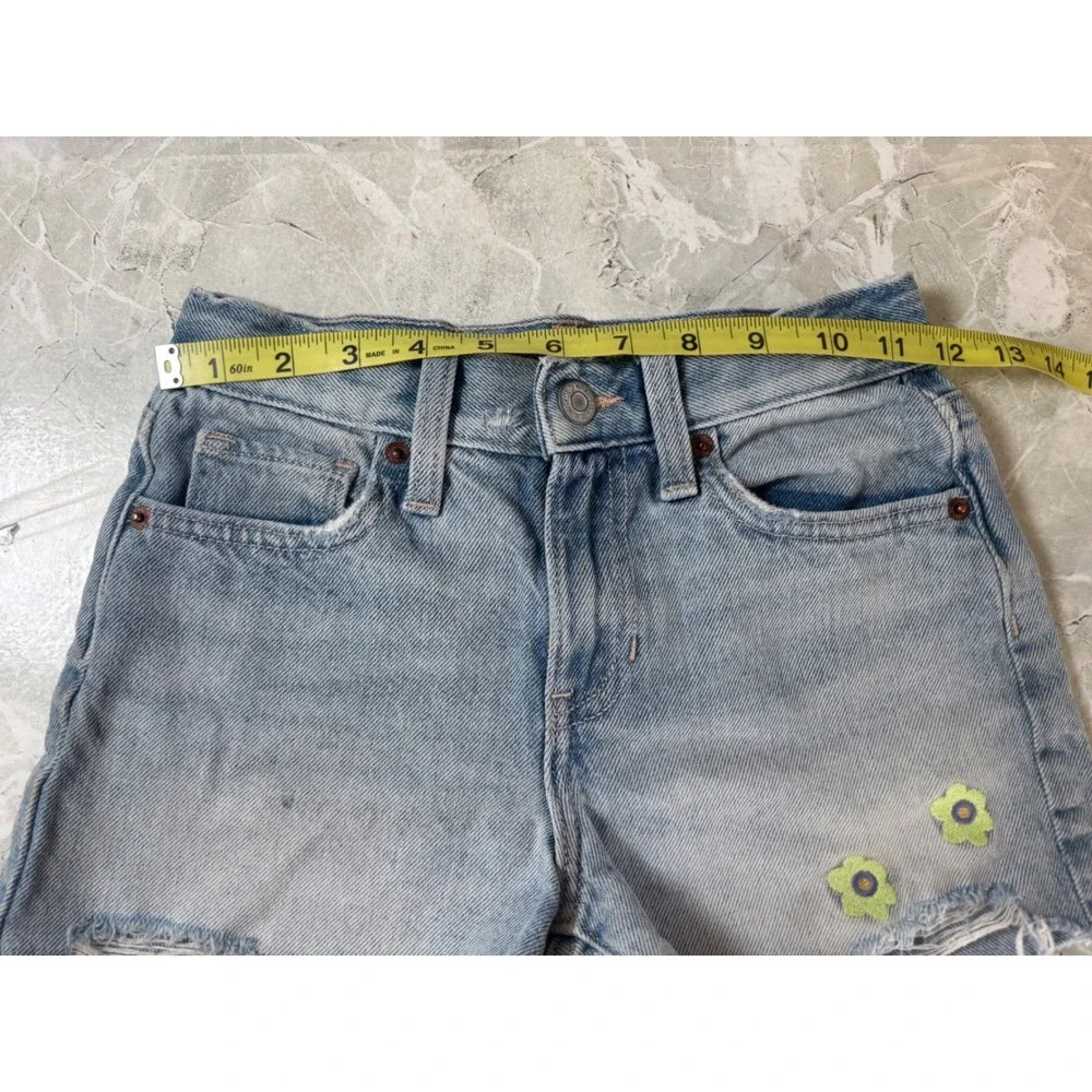 Old Navy Girls 8 High‎ Rise Built In Tough Denim Shorts Light Wash Flowers Raw